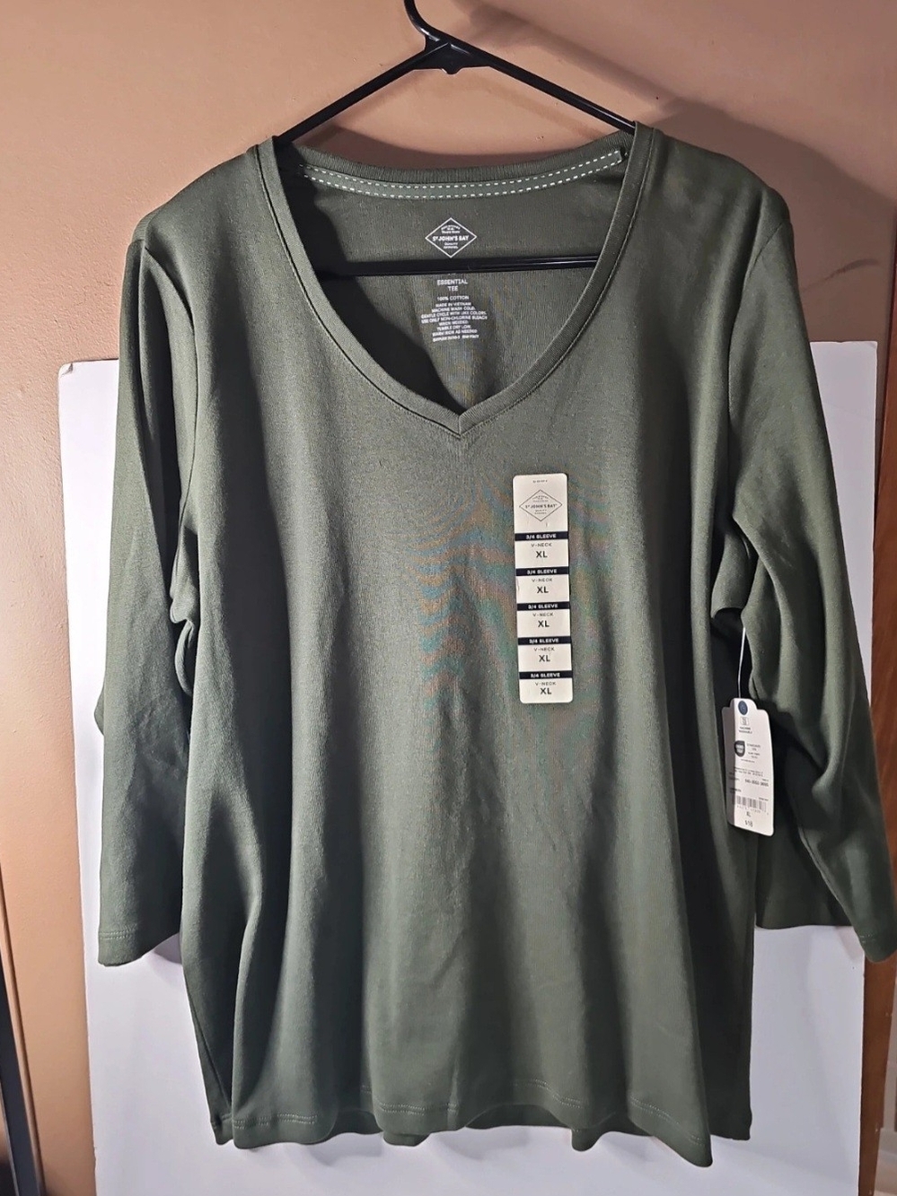 St. John's Bay Olive V-Neck Long Sleeve Tee